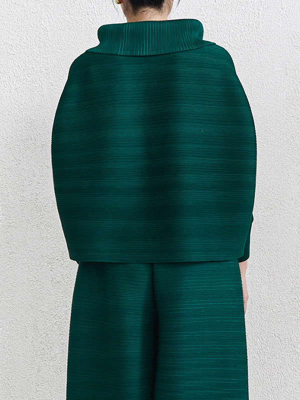 Batwing Sleeves Loose Pleated Solid Color Mock Neck Blouses&Shirts Tops - Image 6