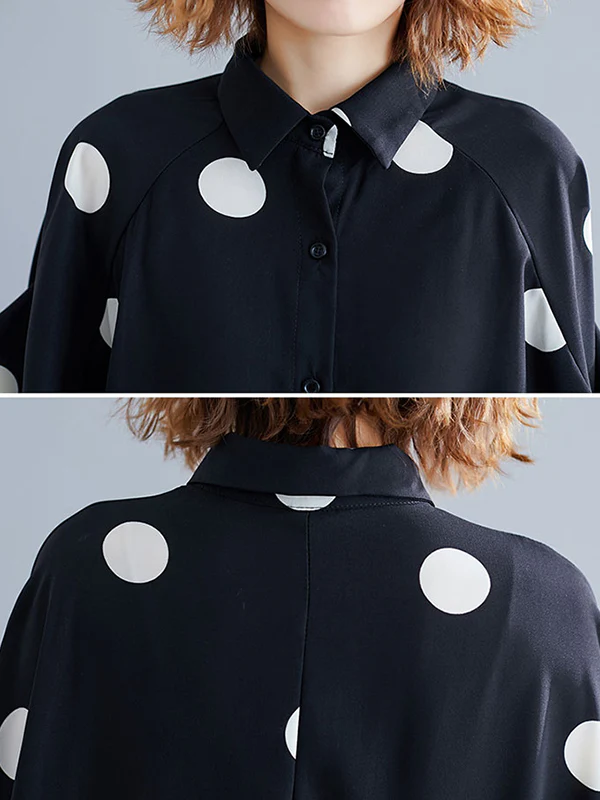 Batwing Sleeves Loose Polka-Dot Lapel Blouses&Shirts Tops - Image 10