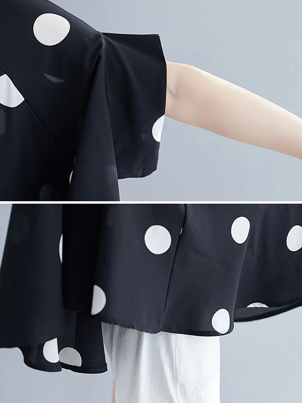 Batwing Sleeves Loose Polka-Dot Lapel Blouses&Shirts Tops - Image 11