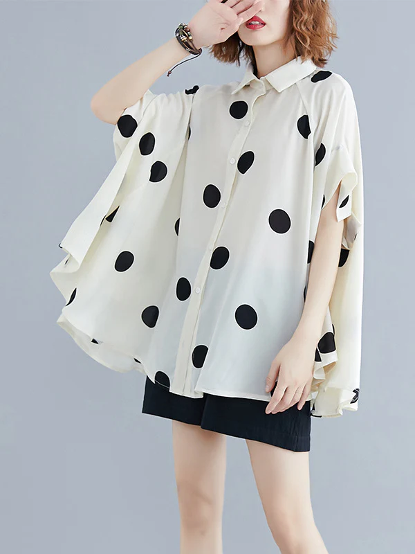 Batwing Sleeves Loose Polka-Dot Lapel Blouses&Shirts Tops - Image 2