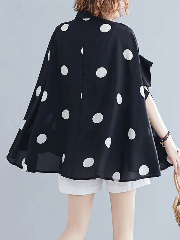 Batwing Sleeves Loose Polka-Dot Lapel Blouses&Shirts Tops - Image 4