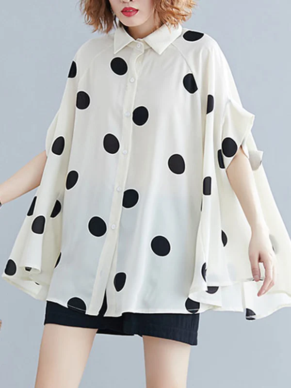 Batwing Sleeves Loose Polka-Dot Lapel Blouses&Shirts Tops - Image 5