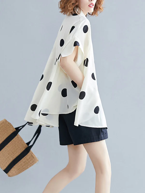 Batwing Sleeves Loose Polka-Dot Lapel Blouses&Shirts Tops - Image 7