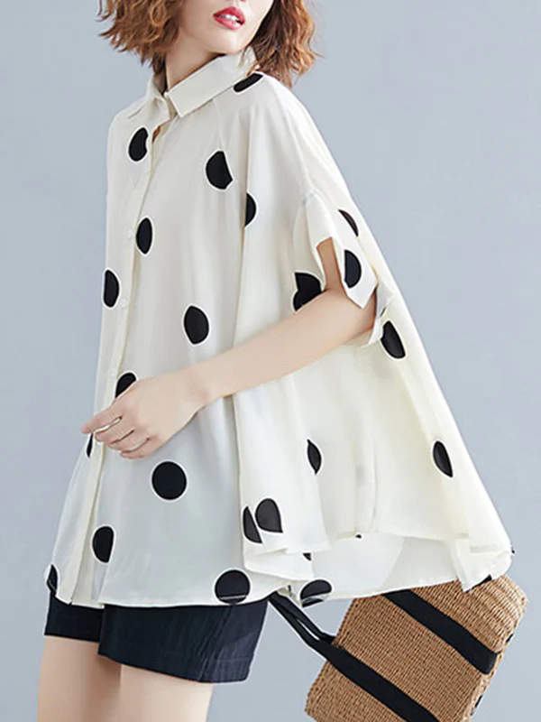 Batwing Sleeves Loose Polka-Dot Lapel Blouses&Shirts Tops - Image 8