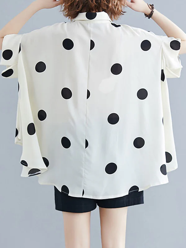 Batwing Sleeves Loose Polka-Dot Lapel Blouses&Shirts Tops - Image 9