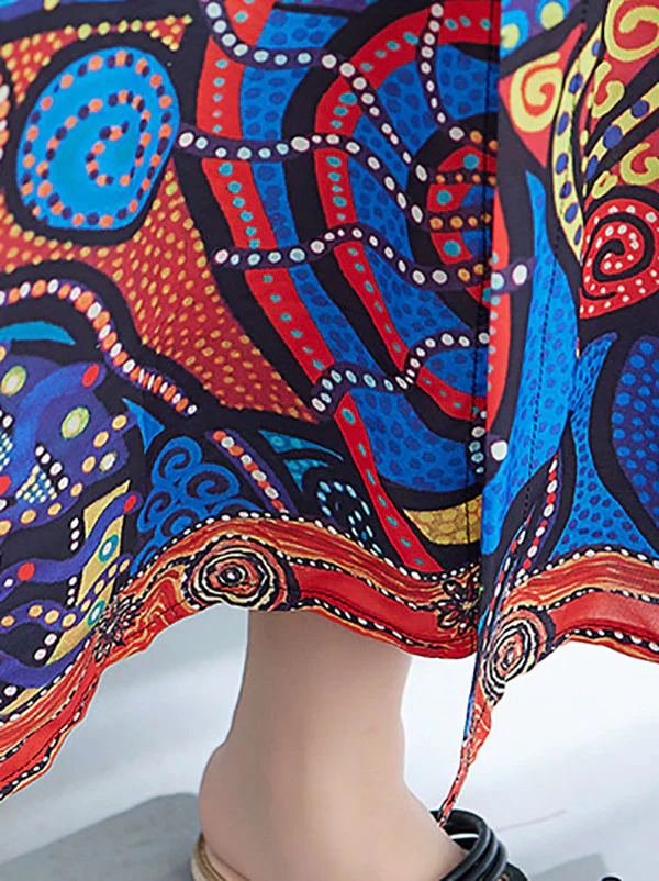 Batwing Sleeves Loose Printed Lapel Midi Dresses - Image 9