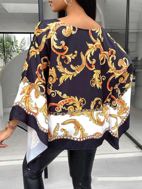 Batwing Sleeves Loose Printed Round-neck Blouses&shirts Tops - Image 4