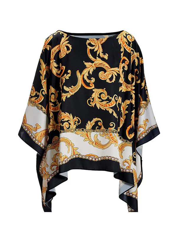 Batwing Sleeves Loose Printed Round-neck Blouses&shirts Tops - Image 5