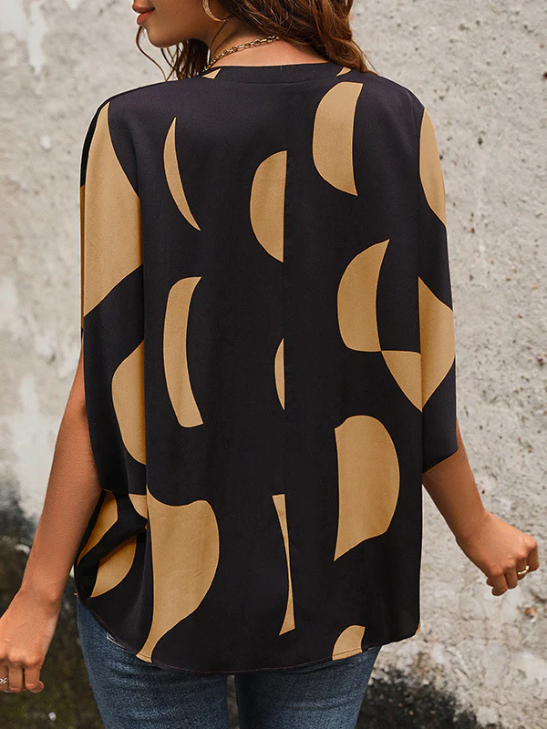 Batwing Sleeves Loose Printed Split-Joint V-Neck Blouses&Shirts Tops - Image 7