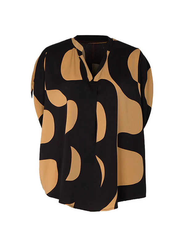 Batwing Sleeves Loose Printed Split-Joint V-Neck Blouses&Shirts Tops - Image 8