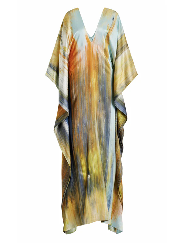 Batwing Sleeves Loose Printed Split-Joint V-Neck Maxi Dresses - Image 4