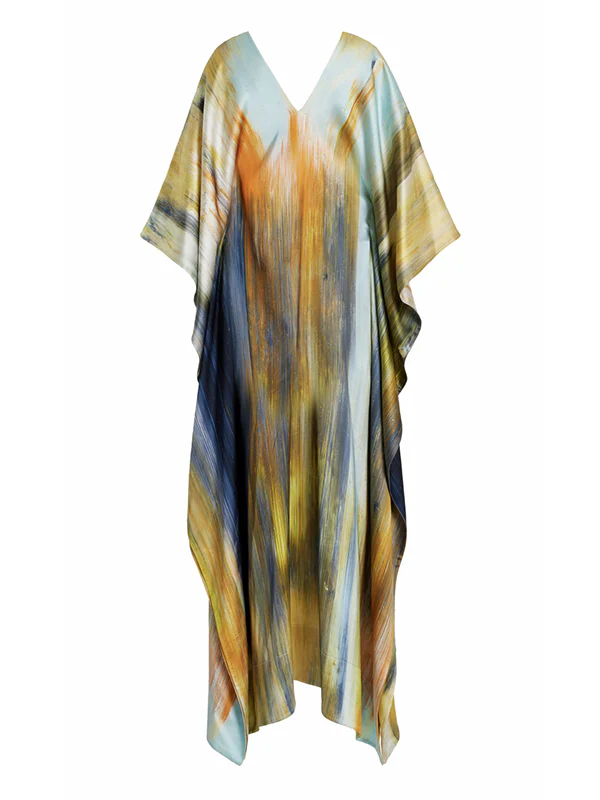 Batwing Sleeves Loose Printed Split-Joint V-Neck Maxi Dresses - Image 5