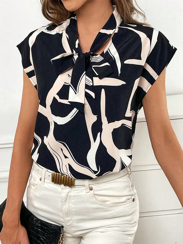 Batwing Sleeves Loose Printed Tied V-Neck Blouses&Shirts Tops - Image 3