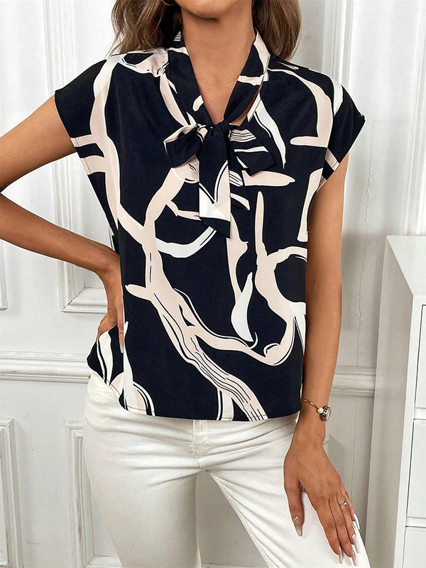 Batwing Sleeves Loose Printed Tied V-Neck Blouses&Shirts Tops - Image 5