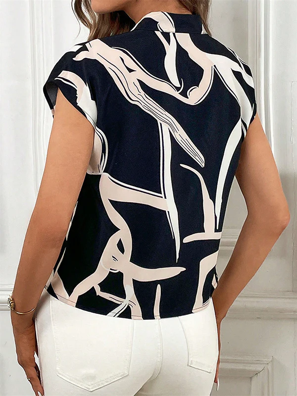 Batwing Sleeves Loose Printed Tied V-Neck Blouses&Shirts Tops - Image 6