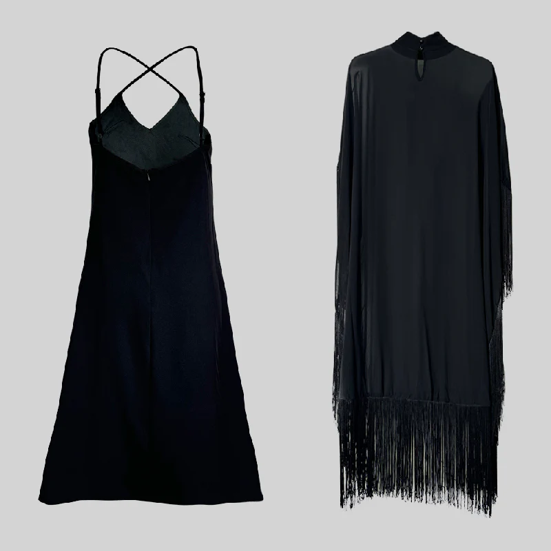 Batwing Sleeves Loose See-Through Solid Color Tasseled Mock Neck Maxi Dresses - Image 5