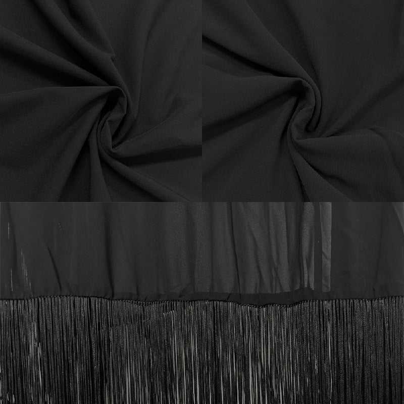 Batwing Sleeves Loose See-Through Solid Color Tasseled Mock Neck Maxi Dresses - Image 6