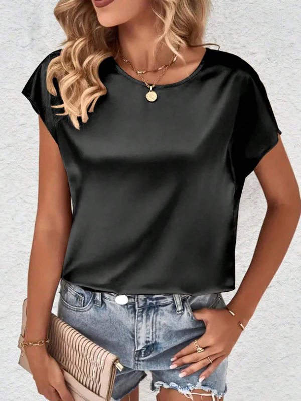 Batwing Sleeves Loose Solid Color Round-Neck T-Shirts Tops - Image 16