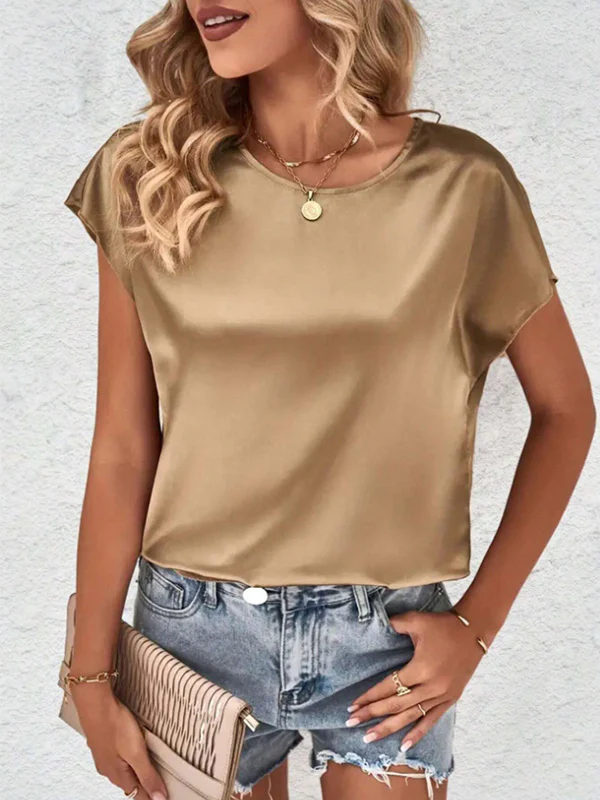 Batwing Sleeves Loose Solid Color Round-Neck T-Shirts Tops - Image 8