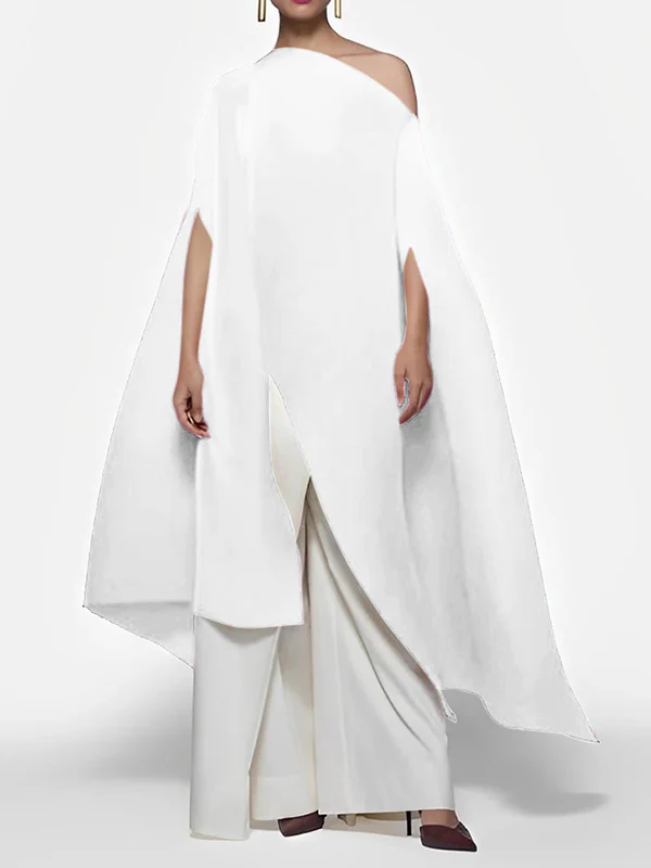 Batwing Sleeves Loose Solid Color Split-front Off-the-shoulder Blouses&shirts Tops - Image 3