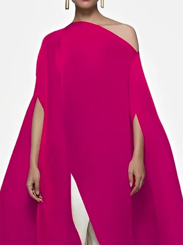 Batwing Sleeves Loose Solid Color Split-front Off-the-shoulder Blouses&shirts Tops - Image 4