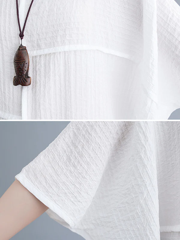Batwing Sleeves Loose Solid Color Split-Joint Round-Neck T-Shirts Tops - Image 20