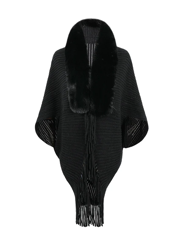 Batwing Sleeves Loose Solid Color Tasseled Cardigan Coats - Image 8