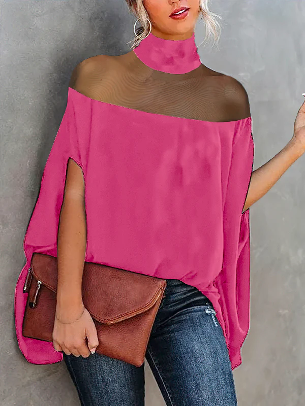 Batwing Sleeves See-Through High-Neck Blouses&Shirts Tops - Image 10