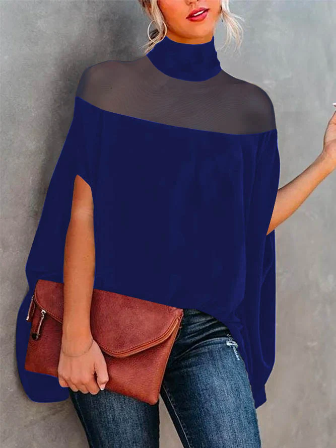 Batwing Sleeves See-Through High-Neck Blouses&Shirts Tops - Image 13