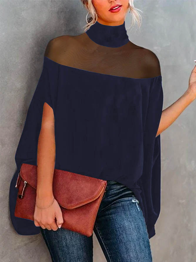 Batwing Sleeves See-Through High-Neck Blouses&Shirts Tops - Image 14