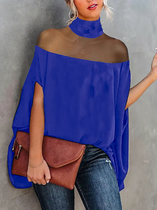 Batwing Sleeves See-Through High-Neck Blouses&Shirts Tops - Image 16