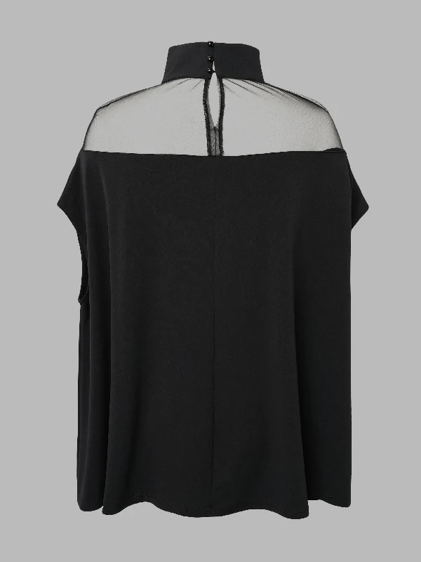 Batwing Sleeves See-Through High-Neck Blouses&Shirts Tops - Image 6