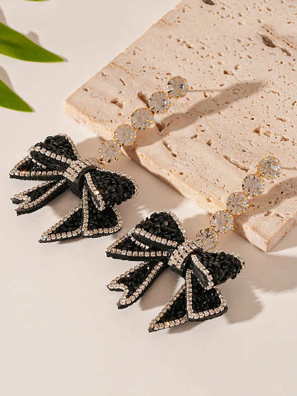 Beaded Bowknot Shiny Earrings Accessories - Image 2