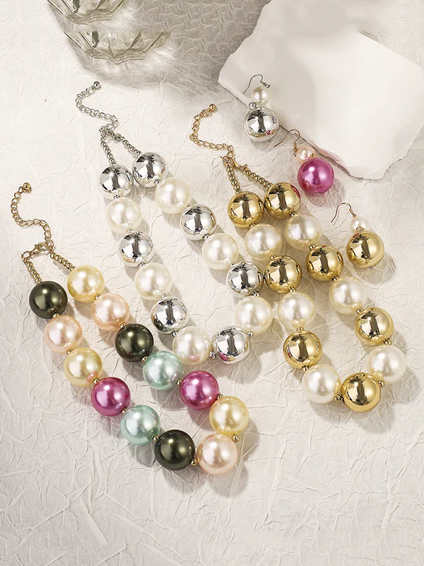 Beaded Contrast Color Geometric Dainty Necklace Earrings Accessories Necklaces Accessories Three Pieces Set - Image 10