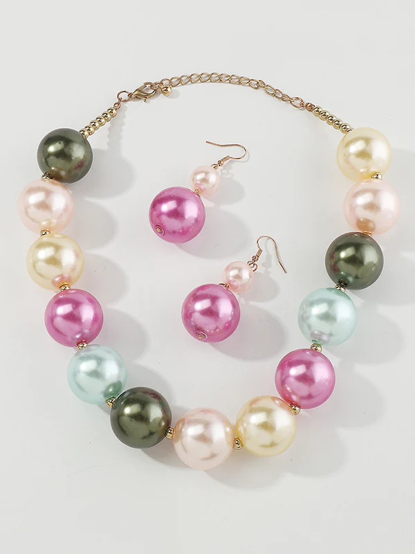Beaded Contrast Color Geometric Dainty Necklace Earrings Accessories Necklaces Accessories Three Pieces Set - Image 5