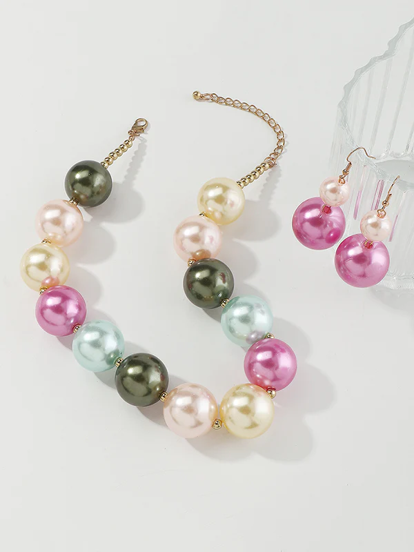 Beaded Contrast Color Geometric Dainty Necklace Earrings Accessories Necklaces Accessories Three Pieces Set - Image 6