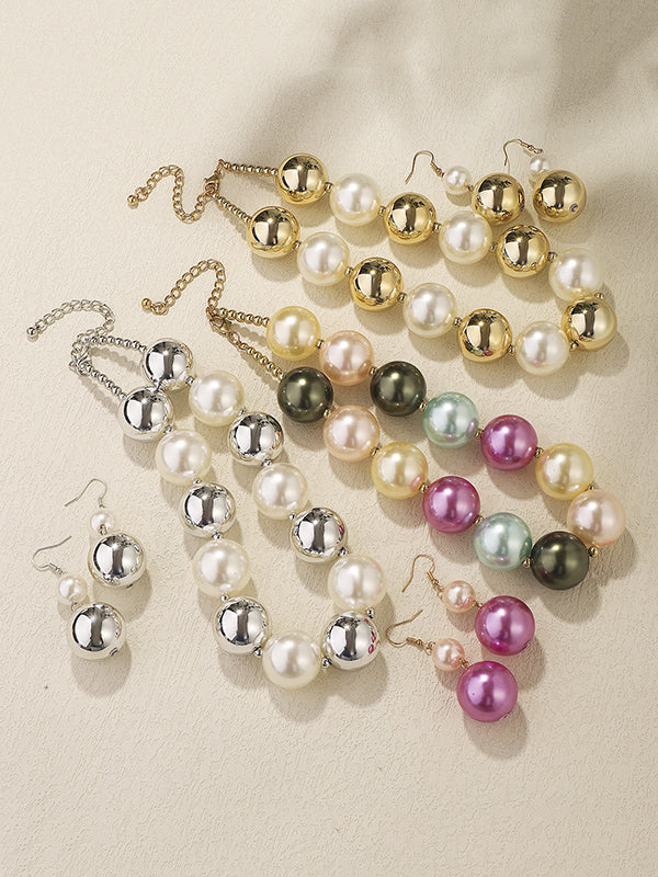 Beaded Contrast Color Geometric Dainty Necklace Earrings Accessories Necklaces Accessories Three Pieces Set - Image 9