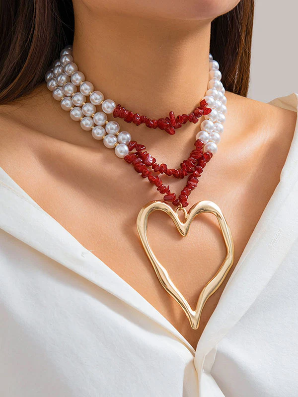 Beaded Contrast Color Heart Shape Dainty Necklace Necklaces Accessories - Image 2