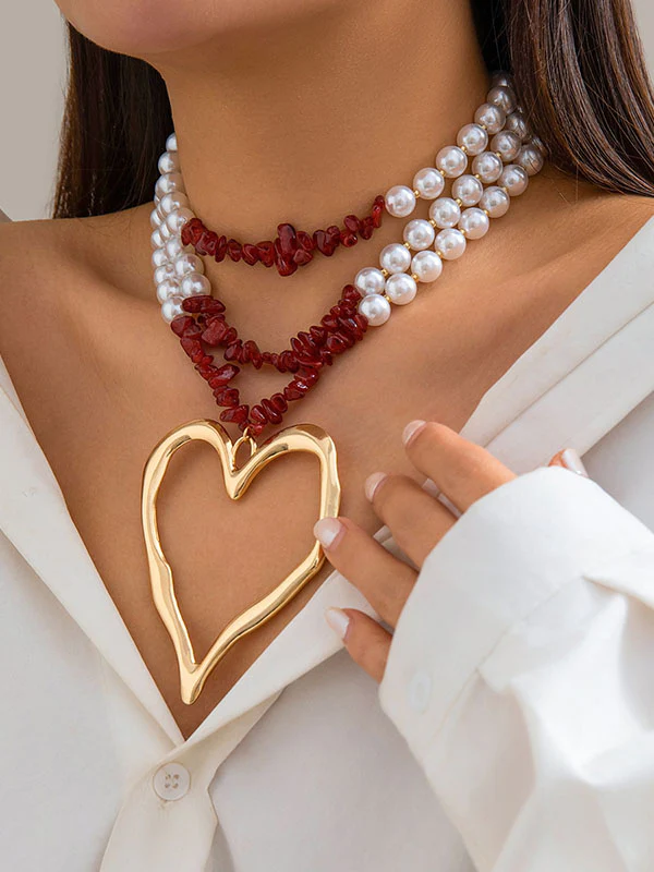 Beaded Contrast Color Heart Shape Dainty Necklace Necklaces Accessories - Image 3
