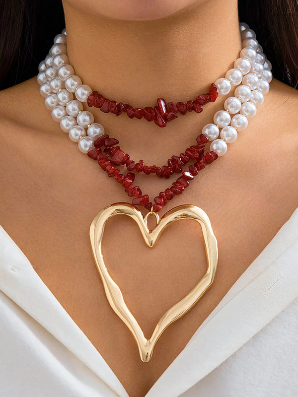 Beaded Contrast Color Heart Shape Dainty Necklace Necklaces Accessories - Image 4