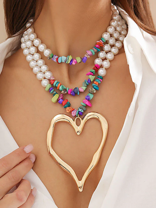 Beaded Contrast Color Heart Shape Dainty Necklace Necklaces Accessories - Image 6