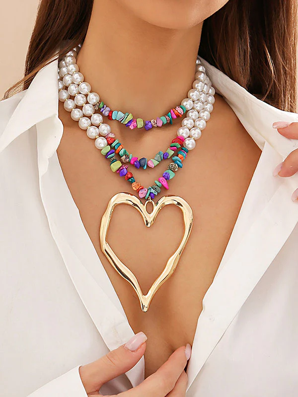Beaded Contrast Color Heart Shape Dainty Necklace Necklaces Accessories - Image 7