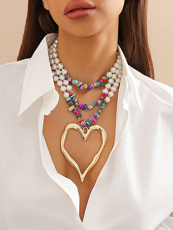 Beaded Contrast Color Heart Shape Dainty Necklace Necklaces Accessories - Image 8