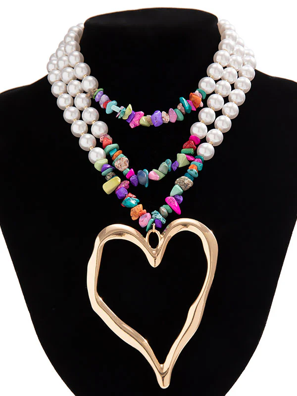 Beaded Contrast Color Heart Shape Dainty Necklace Necklaces Accessories - Image 9