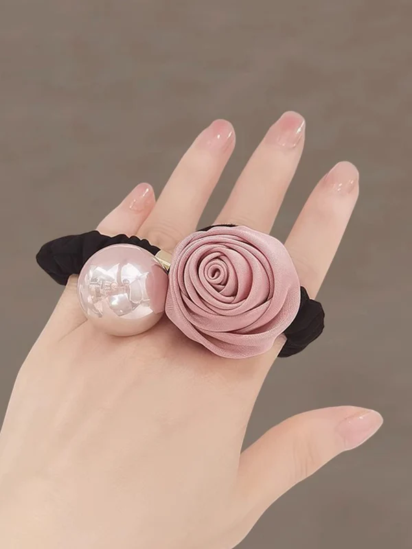 Beaded Elasticity Flower Shape Pleated Shiny Hair Accessories Hairbobble Hairtie Ponytailholder - Image 3