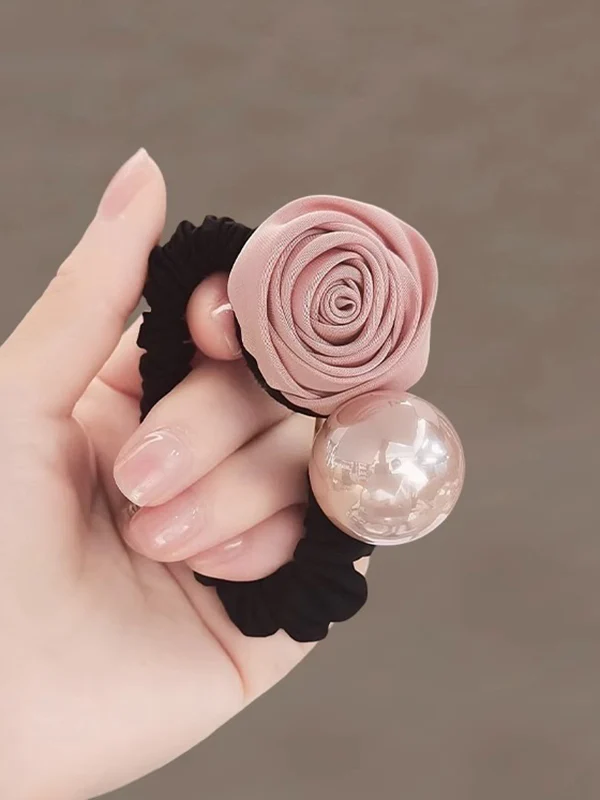 Beaded Elasticity Flower Shape Pleated Shiny Hair Accessories Hairbobble Hairtie Ponytailholder - Image 4
