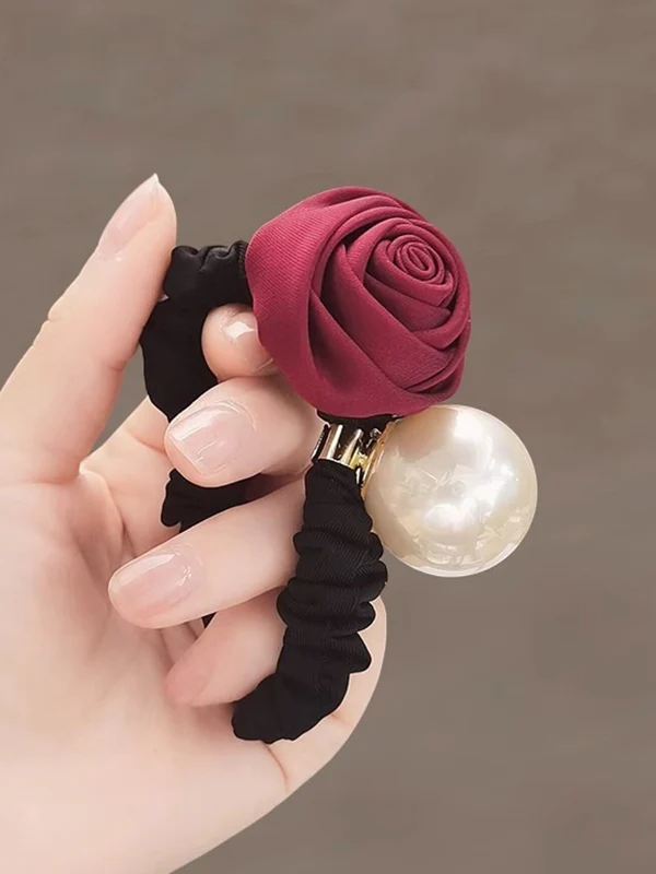 Beaded Elasticity Flower Shape Pleated Shiny Hair Accessories Hairbobble Hairtie Ponytailholder - Image 5