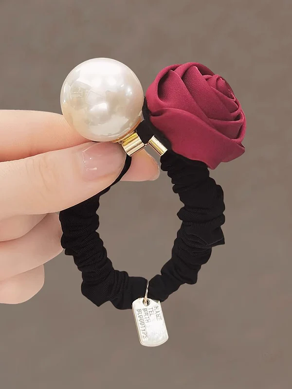 Beaded Elasticity Flower Shape Pleated Shiny Hair Accessories Hairbobble Hairtie Ponytailholder - Image 6