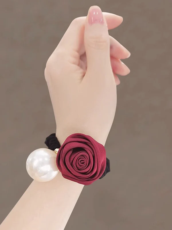 Beaded Elasticity Flower Shape Pleated Shiny Hair Accessories Hairbobble Hairtie Ponytailholder - Image 7