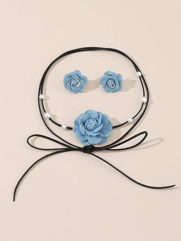Beaded Flower Shape Dainty Necklace Earrings Accessories Necklaces Accessories - Image 3